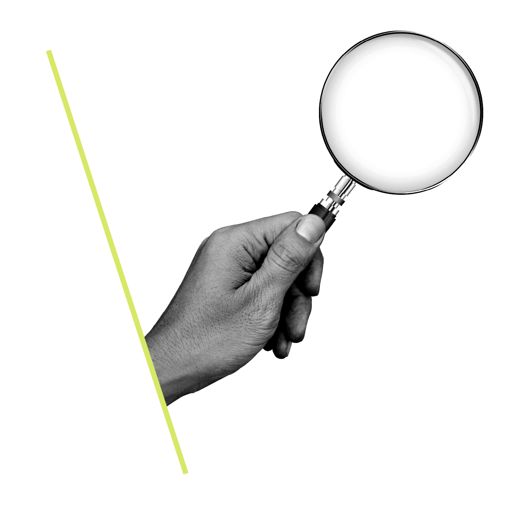 our work header - hand and magnifying glass